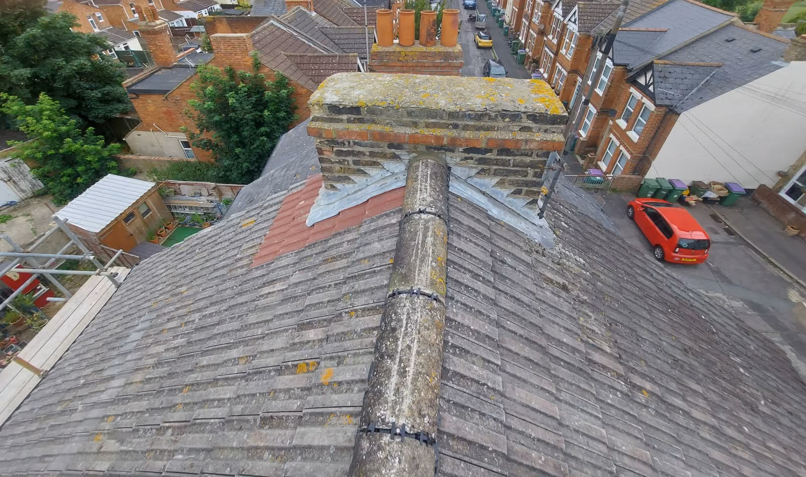 Looking along a ridge line over the rooftops of a terrace